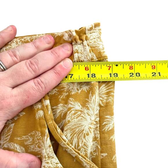 American Eagle Cotton Linen Blend Wide Leg Crop Pants Lined Belted Size S Gold - Picture 10 of 13